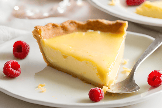 Klassischer Eierpuddingkuchen mit einer schuppigen Kruste