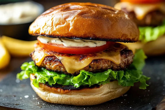 Juicy Chicken Mince Burger mit Knoblauch -Aioli