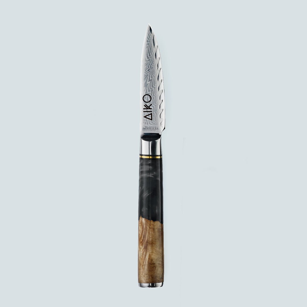 Aiko Black (あいこ, アイコ) Damascus stalen mes met gekleurde zwarte harshandgreep