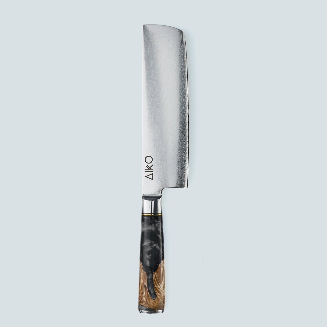 Aiko Black (あいこ, アイコ) Damascus stalen mes met gekleurde zwarte harshandgreep