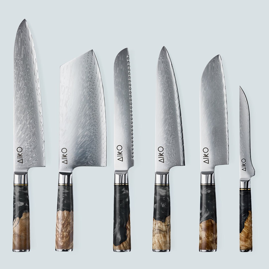 Aiko Black (あいこ, アイコ) Damascus stalen mes met gekleurde zwarte harshandgreep