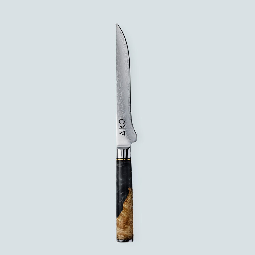 Aiko Black (あいこ, アイコ) Damascus stalen mes met gekleurde zwarte harshandgreep