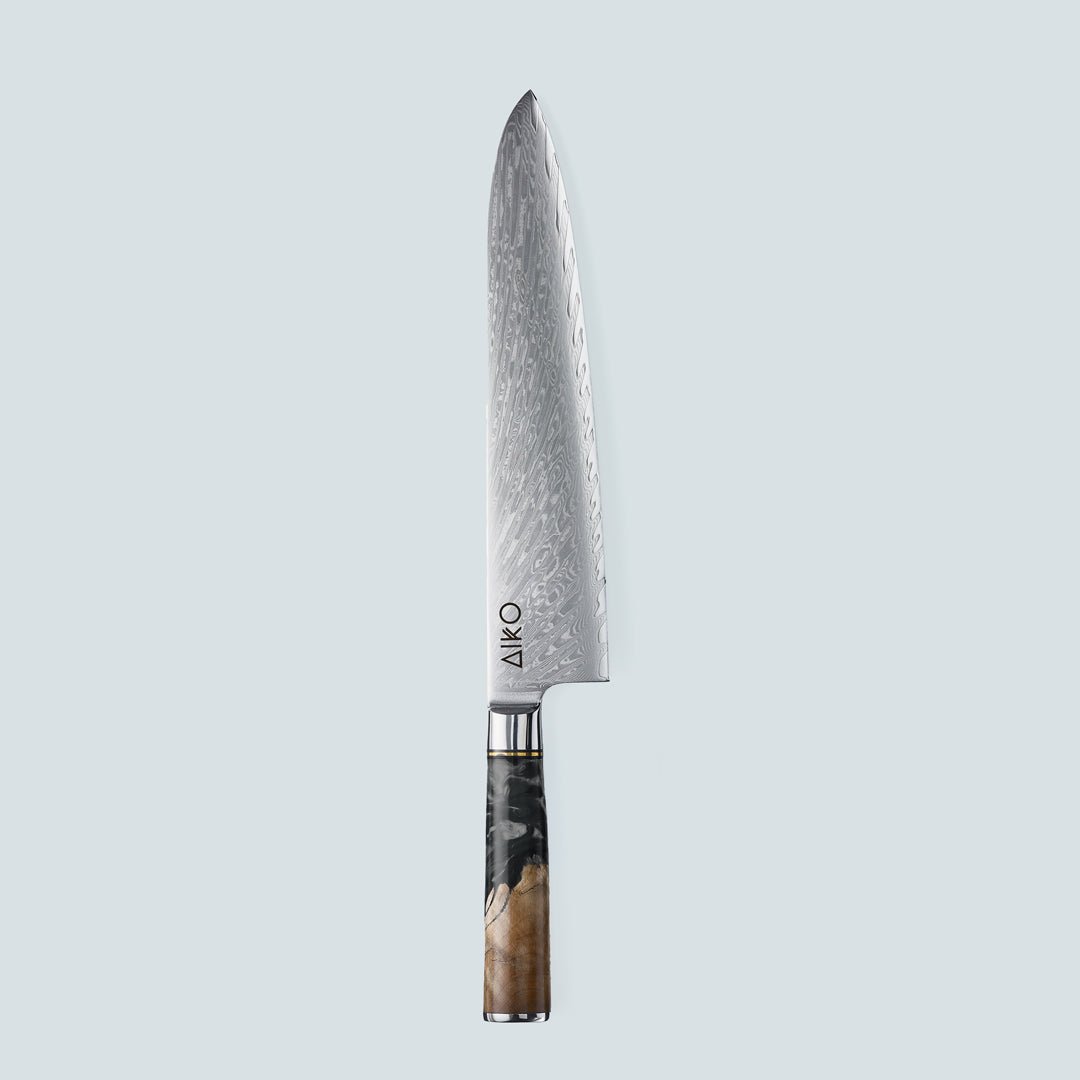 Aiko Black (あいこ, アイコ) Damascus stalen mes met gekleurde zwarte harshandgreep