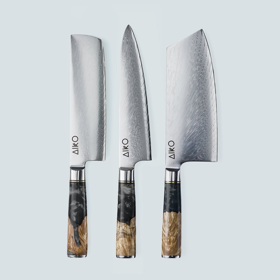 Aiko Black (あいこ, アイコ) Damascus stalen mes met gekleurde zwarte harshandgreep