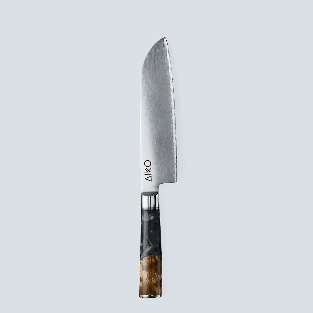 Aiko Black (あいこ, アイコ) Damascus stalen mes met gekleurde zwarte harshandgreep