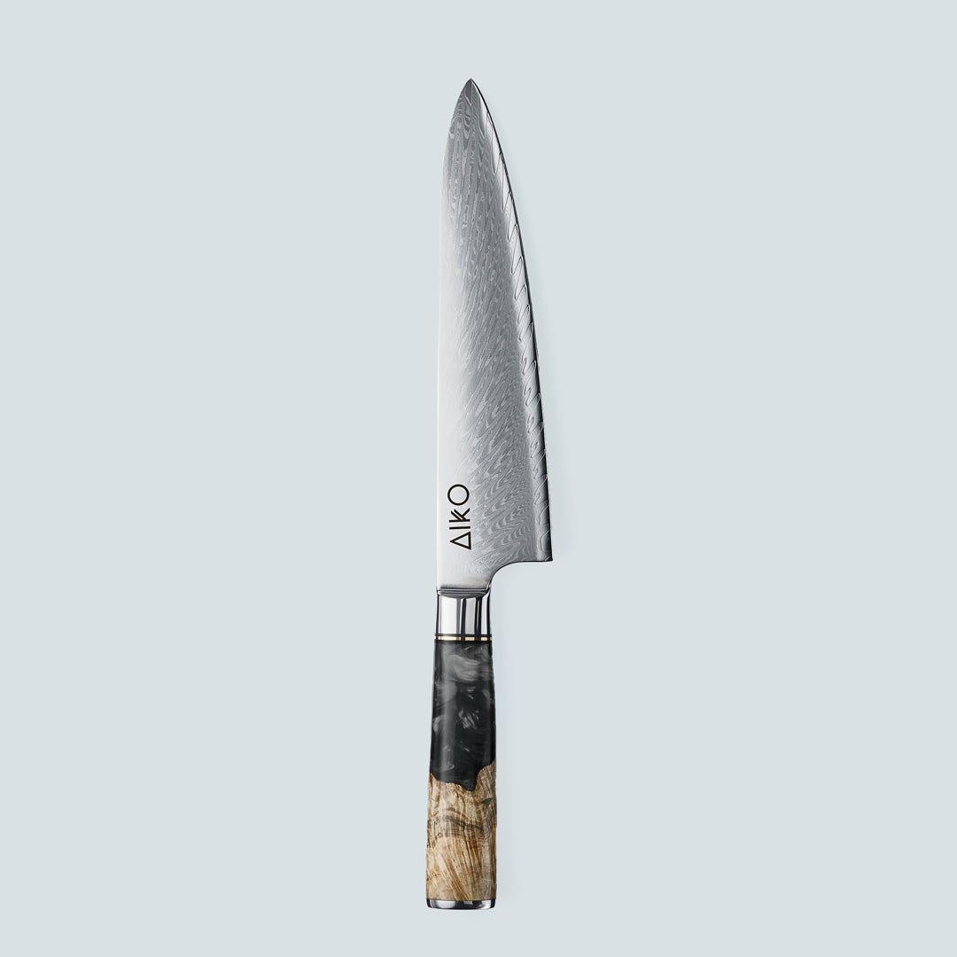 Aiko Black (あいこ, アイコ) Damascus stalen mes met gekleurde zwarte harshandgreep