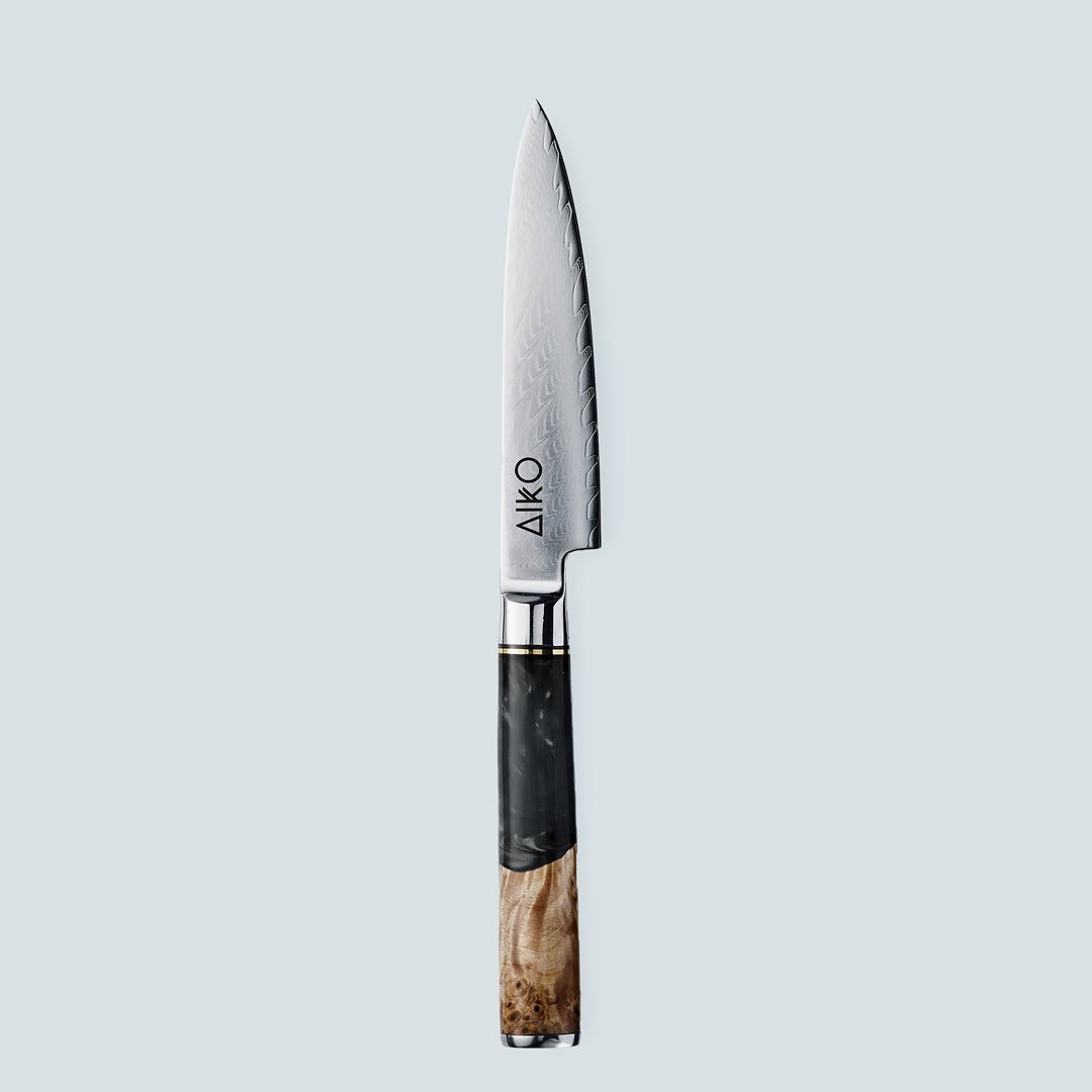 Aiko Black (あいこ, アイコ) Damascus stalen mes met gekleurde zwarte harshandgreep