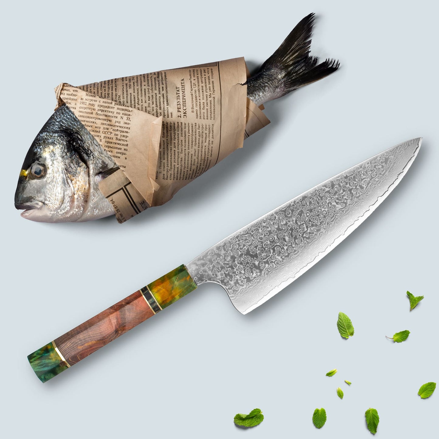 Ichika (いちか) Damascus stalen mes met gekleurde achthoekige handgreep