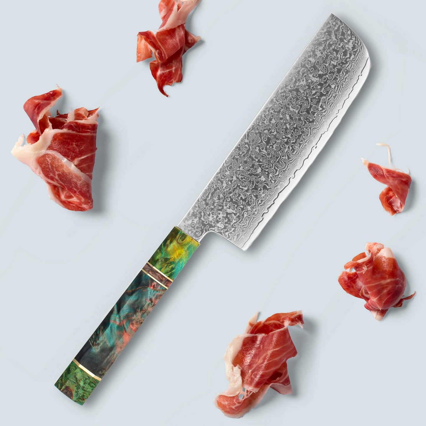 Ichika (いちか) Damascus stalen mes met gekleurde achthoekige handgreep