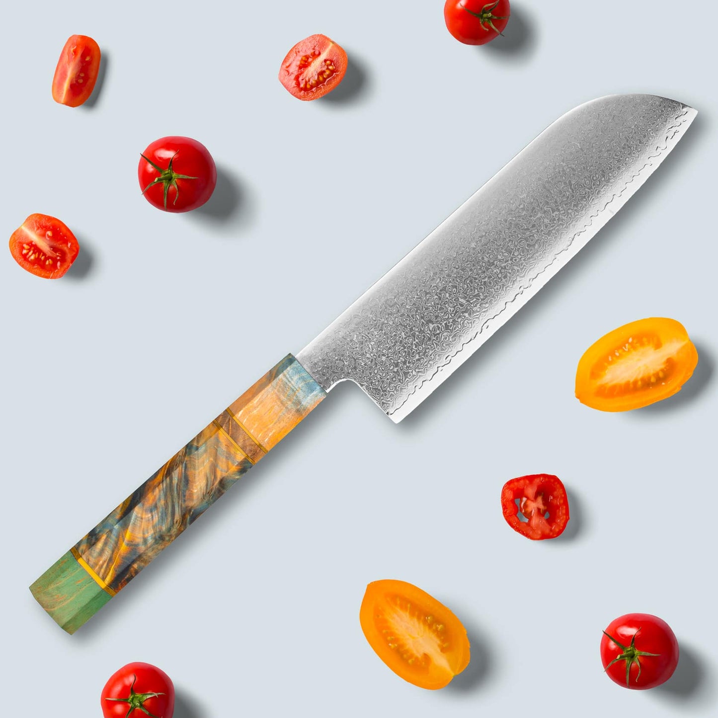 Ichika (いちか) Damascus stalen mes met gekleurde achthoekige handgreep