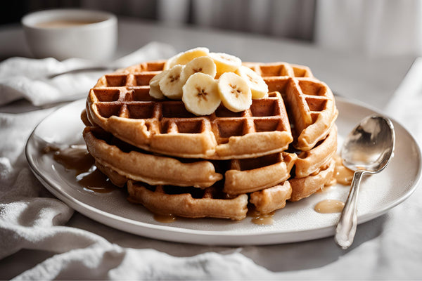 Donzige bananenwafels met ahornsiroop