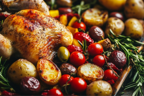 Mediterranean Chicken Traybake with Olives, Cherry Tomatoes & Roasted Potatoes
