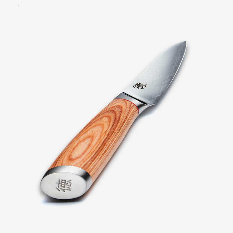 Haruta 4 Zoll VG10 Schälmesser aus japanischem Damaststahl mit Holzgriff und Scheide