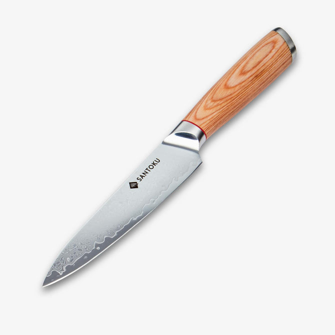 Haruta Couteau utilitaire japonais en acier damas VG10 de 5 pouces avec manche en bois et fourreau