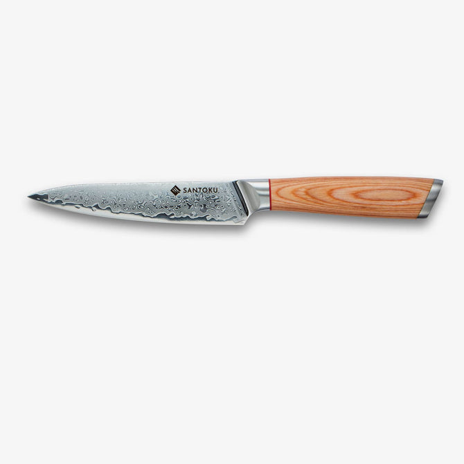 Haruta Couteau utilitaire japonais en acier damas VG10 de 5 pouces avec manche en bois et fourreau