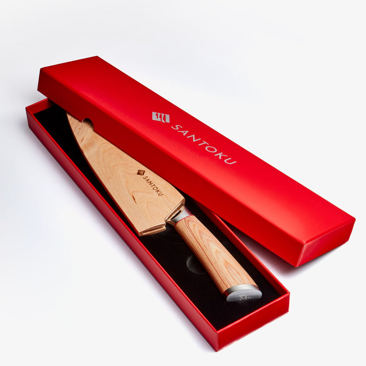 Haruta 8 Zoll VG10 japanisches Kiritsuke-Kochmesser aus Damaststahl mit Holzgriff und Scheide
