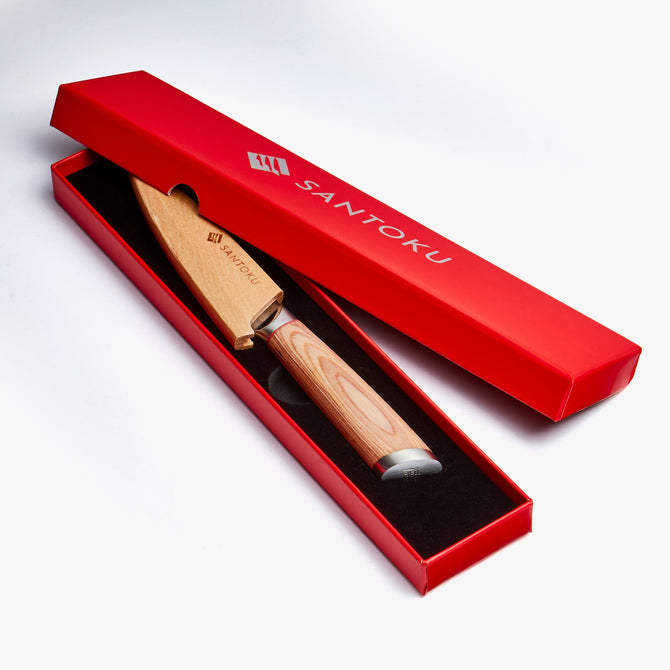 Haruta 6 inch VG10 Japanse Damascus stalen uitrustingsmes met houten handvat en schede