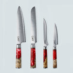 Aiko rood Damascus stalen mes met gekleurd rood harshandvat