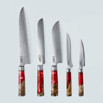 Aiko rood Damascus stalen mes met gekleurd rood harshandvat