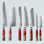 Aiko rood Damascus stalen mes met gekleurd rood harshandvat