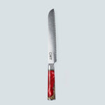 Aiko rood Damascus stalen mes met gekleurd rood harshandvat