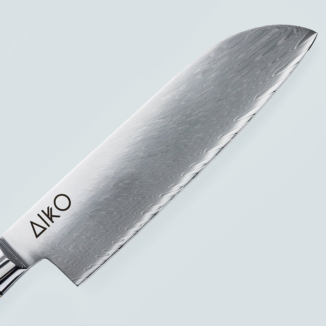 Aiko-Messer aus schwarzem Damaststahl mit farbigem schwarzem Harzgriff