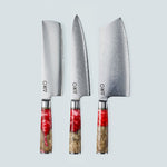 Aiko rood Damascus stalen mes met gekleurd rood harshandvat