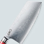 Aiko rood Damascus stalen mes met gekleurd rood harshandvat