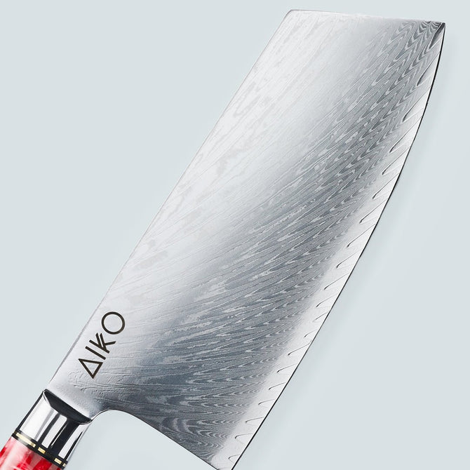 Aiko rood Damascus stalen mes met gekleurd rood harshandvat